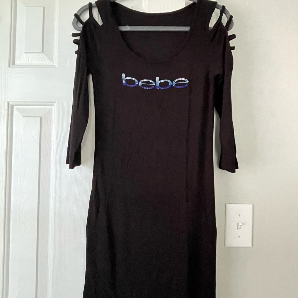 Bebe Black Long Sleeve Dress with Cut-Out Shoulders